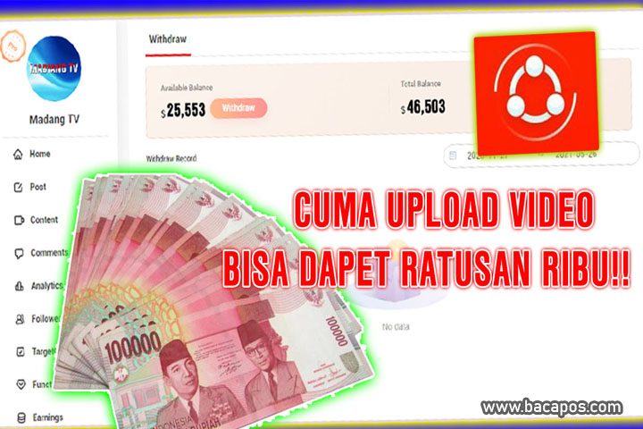 Cara menghasilkan uang atau dapat uang dengan upload video di shareit wemedia untuk mendapatkan penghasilan.